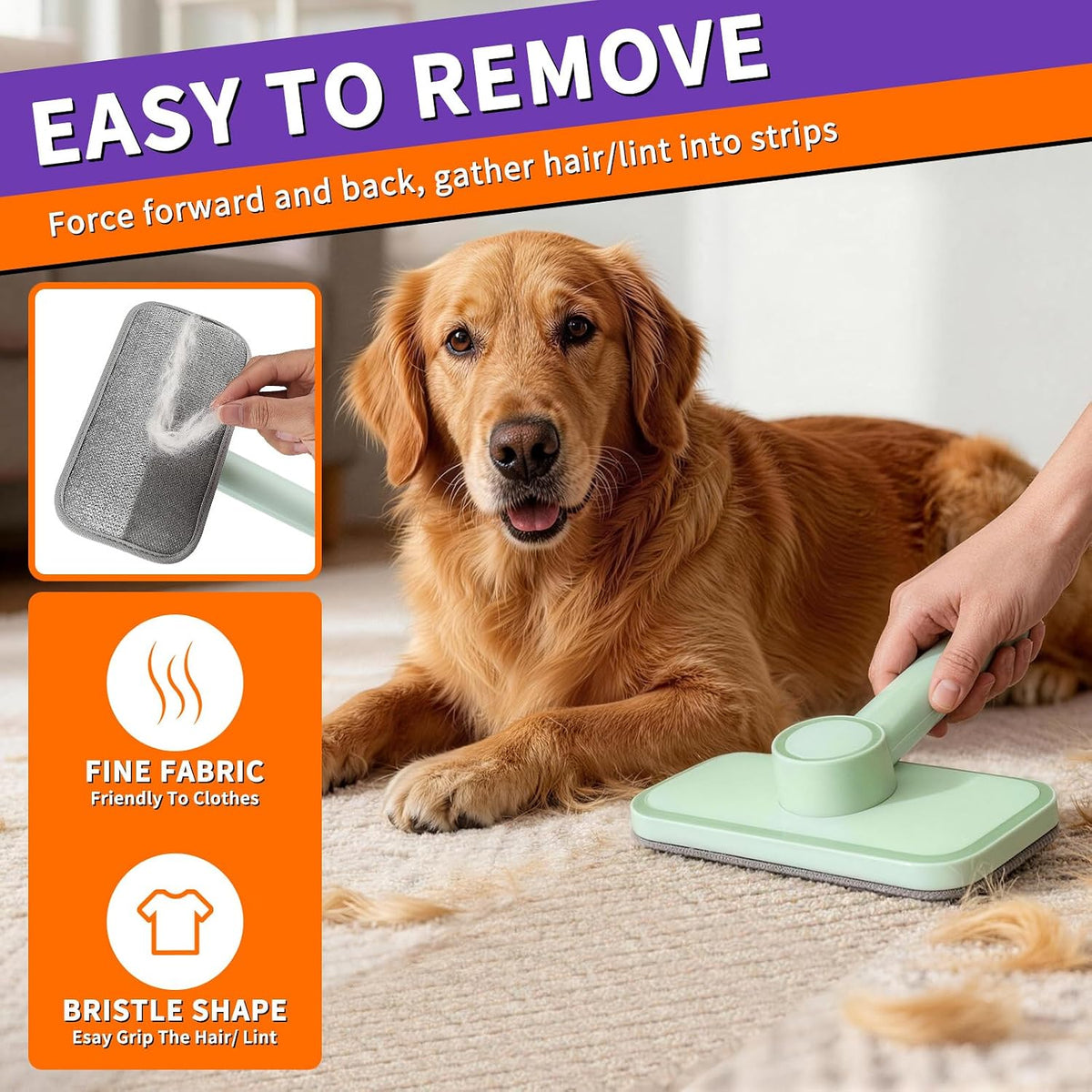 Rundik Pet Hair Removal Tool, Reusable Lint Brush for Multi-Fabric Edge