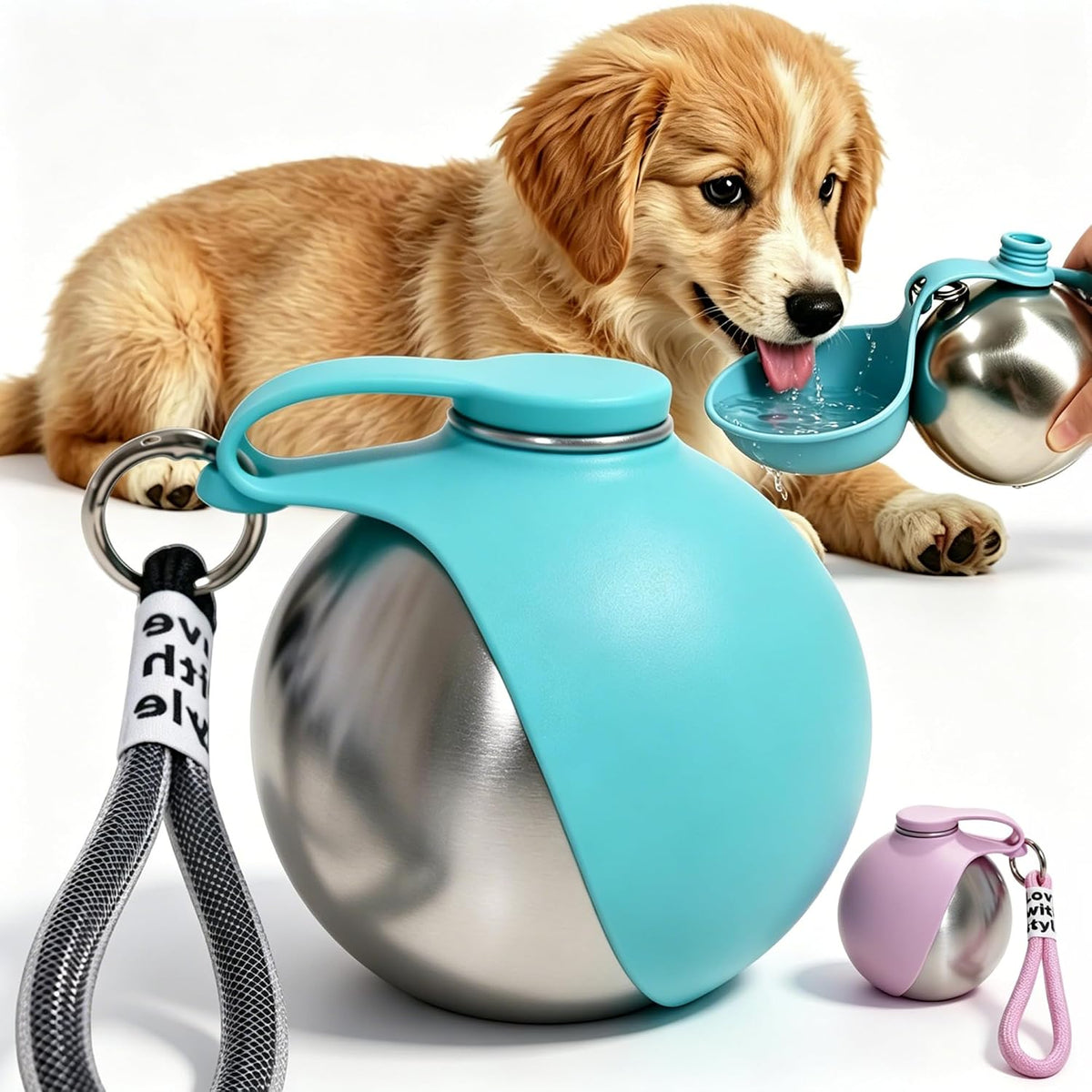 Portable Outdoor Dog Water Bottle with Foldable Silicone Bowl (Blue)