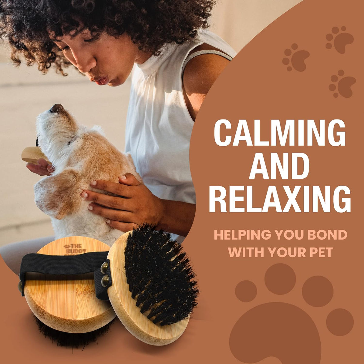The Buddy System - Pet Close Brush, Oval Palm Brush with Boar Bristles