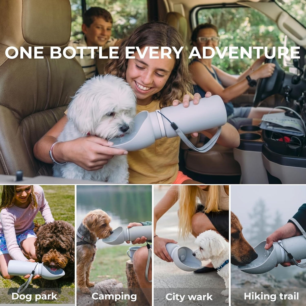 BICYSTAR Collapsible Water Bottle for Dogs, Foldable Leak-Resistant w/Drain-Back, Pet Travel Bowl, 18.6oz for Walks, Hiking & Road Trips