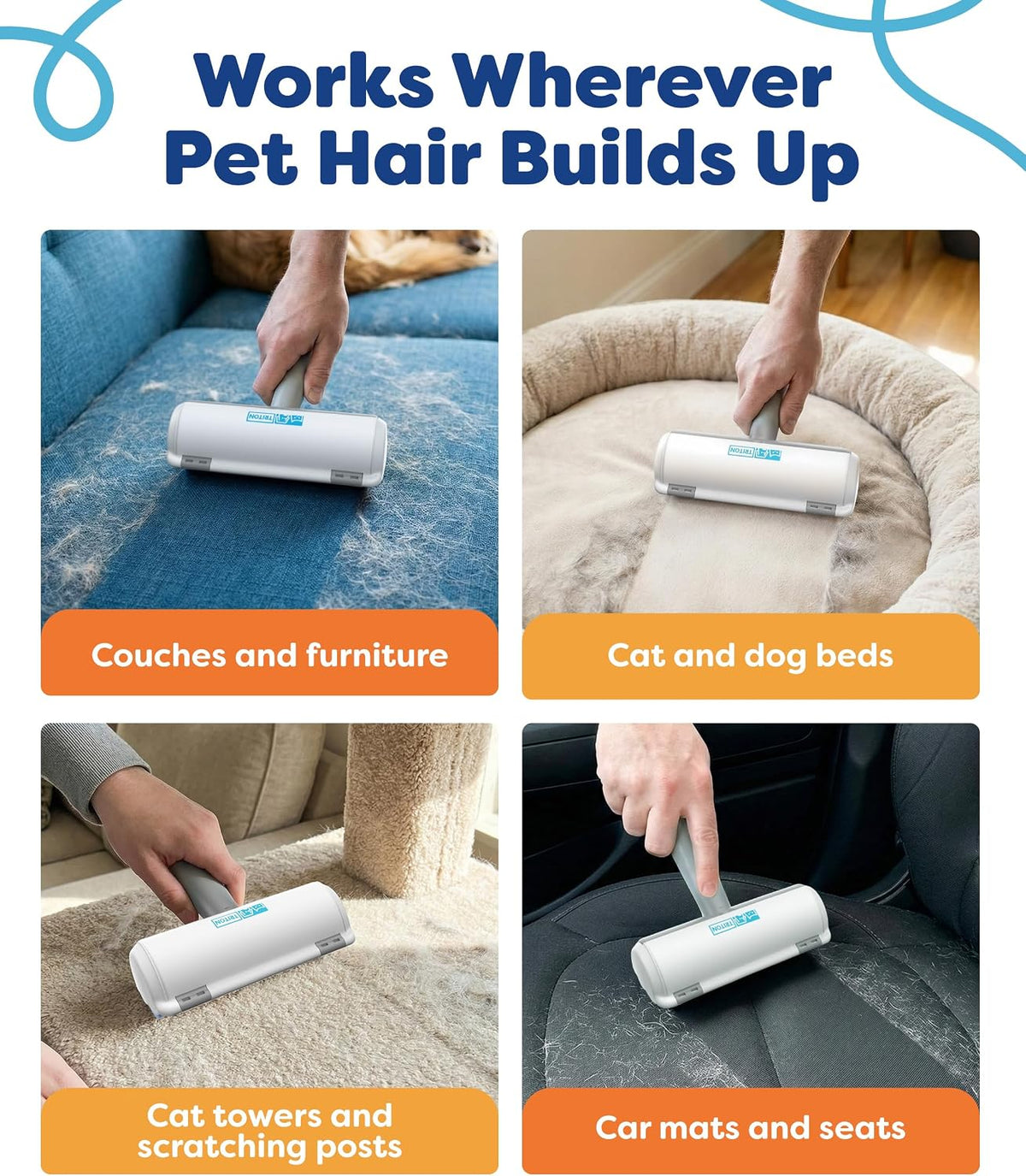 Triton Pet Hair Removal Tool w/Fur Trapping Compartment, Gray/White