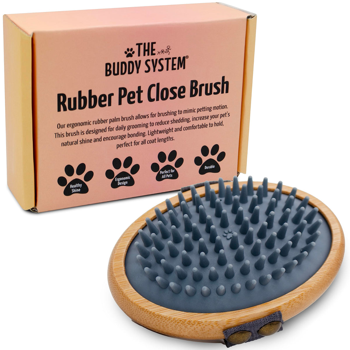The Buddy System - Pet Close Brush, Oval Palm Brush with Boar Bristles