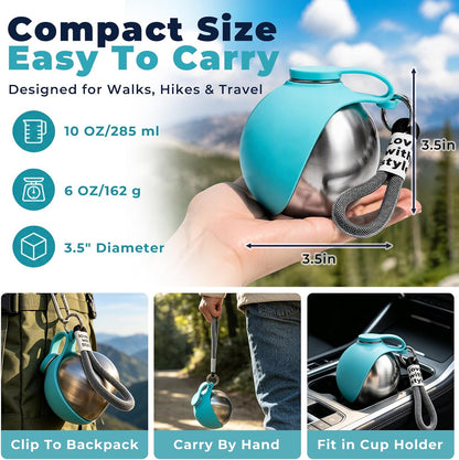2 in 1 Portable Dog Water Bottle with Silicone Bowl, 10oz Stainless Steel