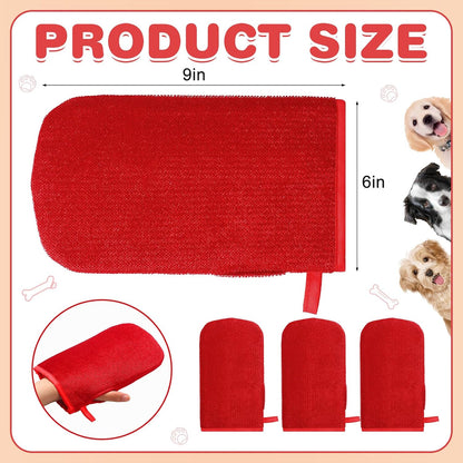 4 Pcs Pet Red Hair Remover Glove Red Reusable Fur Mitt