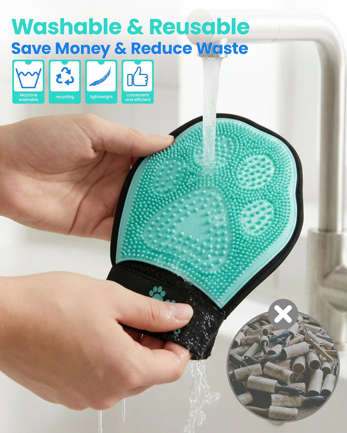 Pet Hair Removal Glove for Dogs & Cats, Double-Sided Grooming Glove