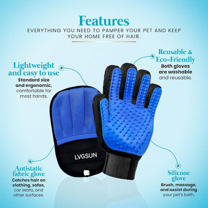 Cat Grooming Kit for Shedding – Deshedding Gloves + Self-Cleaning Mitt