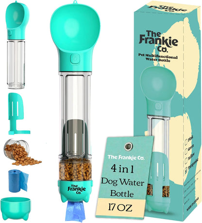 4 in 1 Dog Water Bottle Portable, Leakproof Travel Pet Water Bottle 17oz