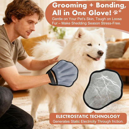 Pet Hair Removal Glove, Electrostatic Pet Hair Remover Glove for Cats & Dogs, Pet Hair Remover Tool for Laundry, Couch, Carpet, Car Seat - Upgraded Five-Finger, Reusable, Grey+Grey