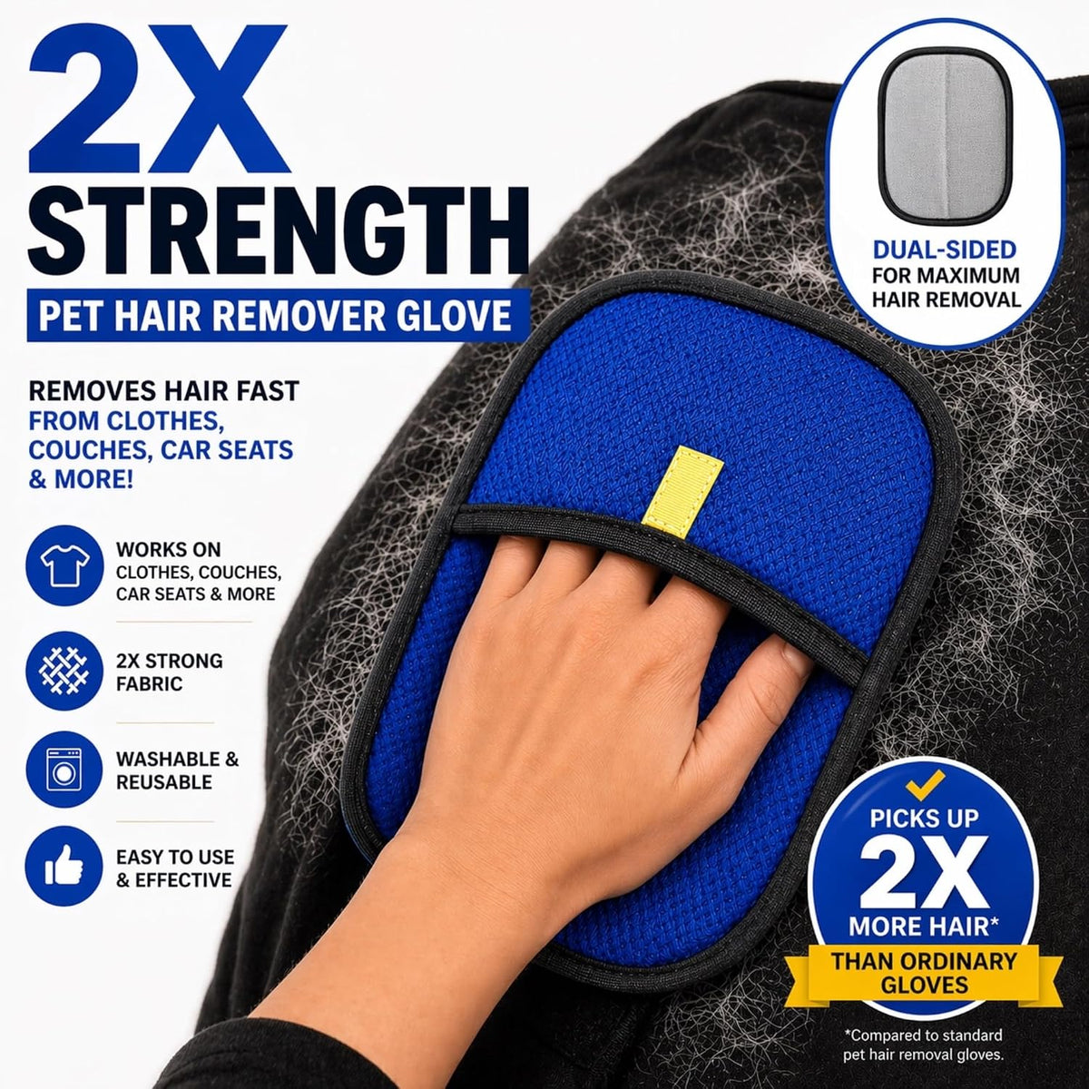 Pet Hair Removal Glove for dogs & Cats-Eletrotastic Reusable Washable Fur Remover for Clothes,Laundry,Couch,Furniture, Car Seat, Heavy Shedding Pet Hair Remover