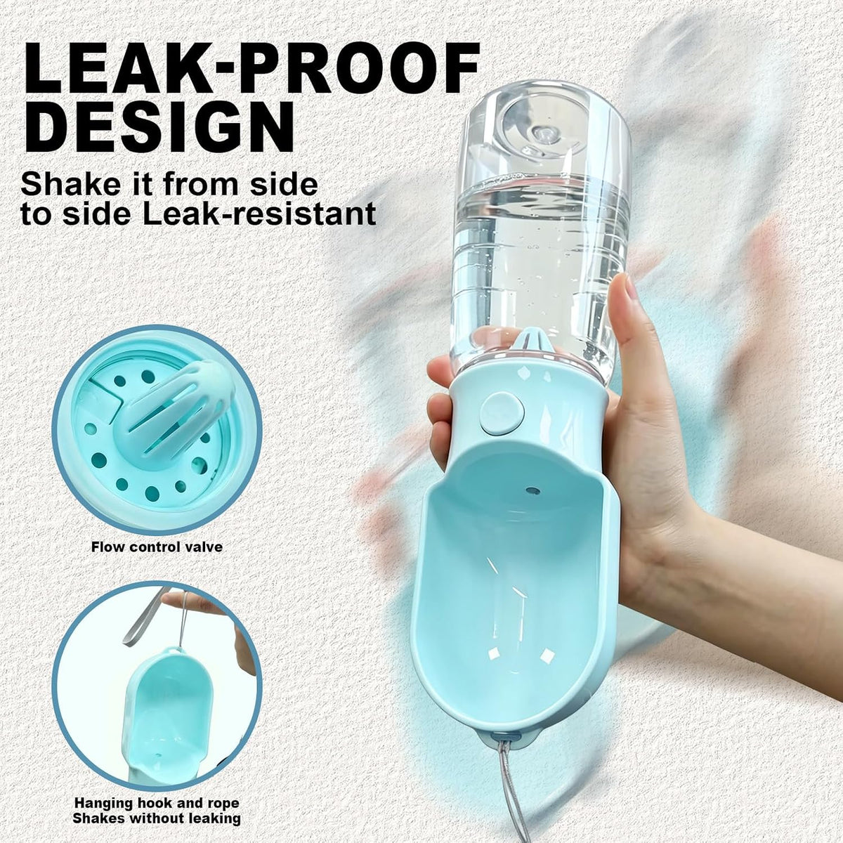 Blue Large Portable Dog Water Bottle(17oz) with Food Container
