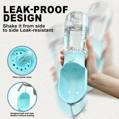 Blue Large Portable Dog Water Bottle(17oz) with Food Container