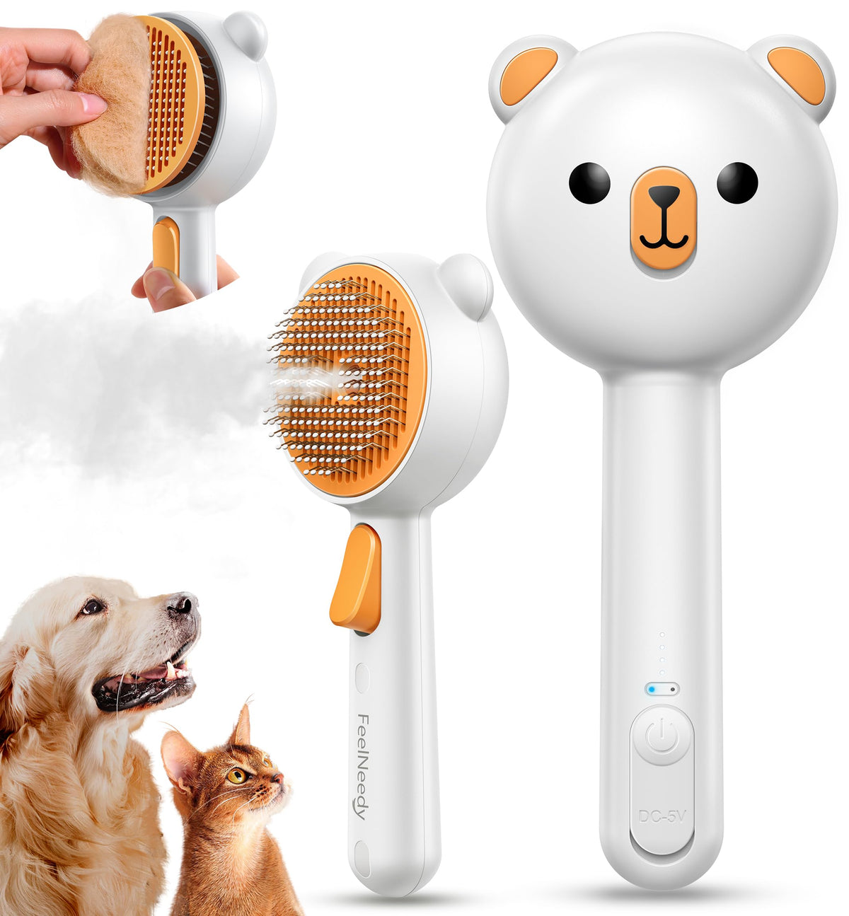 Cat Steam Brush, Brushes for Indoor Cats with Release Button, Undercoat Removal Grooming Supplies, Dual Spray USB Rechargeable, Cat Brush for Shedding for All Long-haired and Short-haired Pets