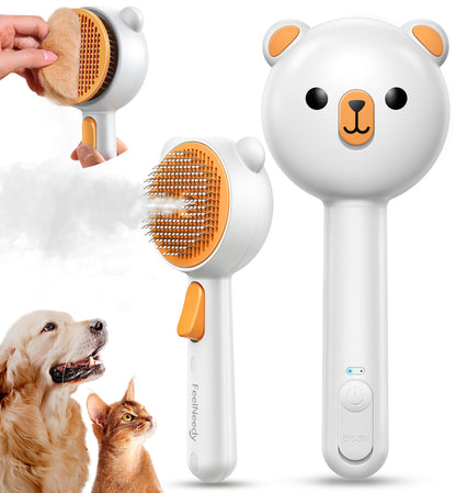 Cat Steam Brush, Brushes for Indoor Cats with Release Button, Undercoat Removal Grooming Supplies, Dual Spray USB Rechargeable, Cat Brush for Shedding for All Long-haired and Short-haired Pets
