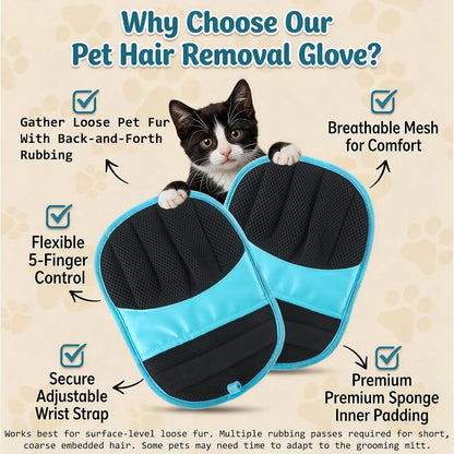 Pet Hair Removal Glove for Dogs & Cats, Upgraded 5‑Finger Electrostatic Reusable Lint Remover for Couch, Bed, Carpet, Car Seat, Clothes & Household Fabric Surfaces