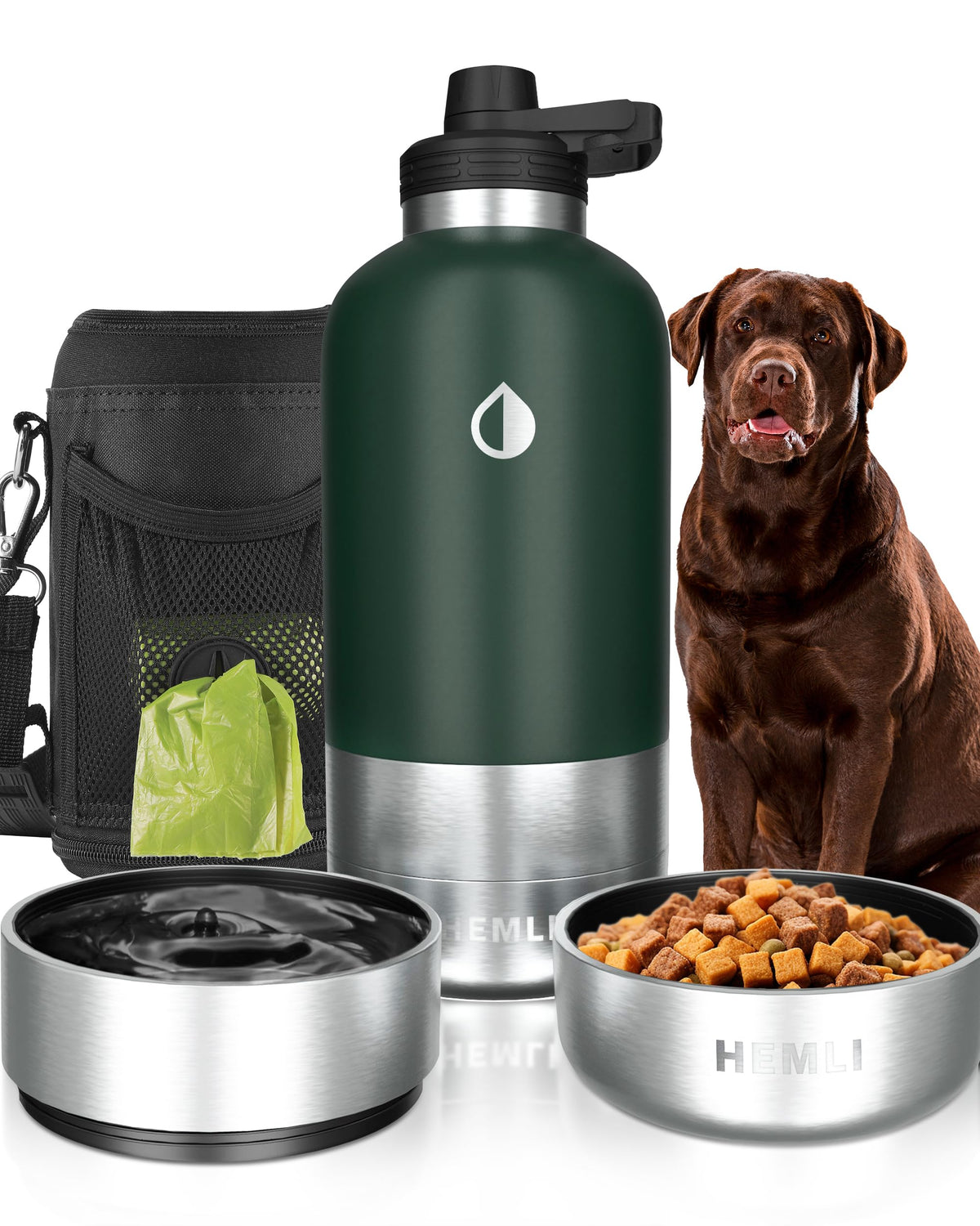 32 oz. Dog Water Bottle, Insulated Dog Travel Water Bottle, Stainless Steel Pet Water Bottle Dispenser Portable Food and Water Bowl for Dogs for Walking Dog Canteen Travel Kit