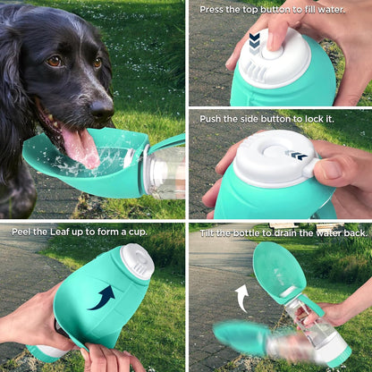 Uppetly Dog Water Bottle, Pet Water Bottle with Food Container and Drinking Feeder, Leak Proof, BPA-Free, Portable Foldable Puppy Water Cup Dispenser for Outdoor Walking, Travel, Large Green
