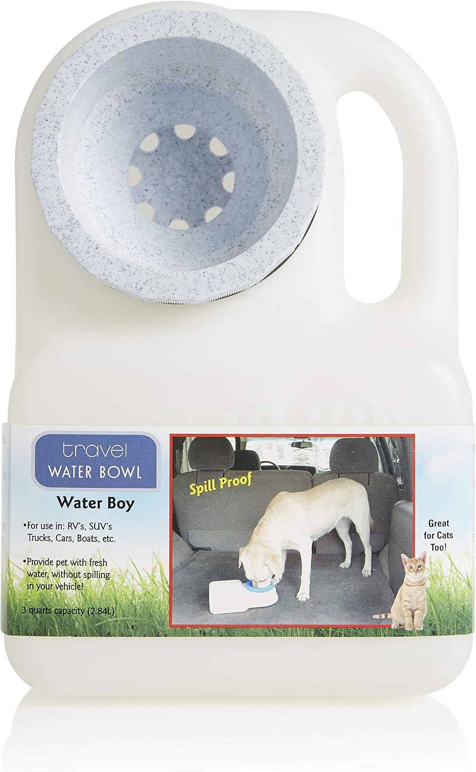 Lixit® Water Boy Portable Travel Dog Bowl - 3 Quart Spill Free Self Filling Pet Water Bowl - Made in USA (White, 1 Pack)