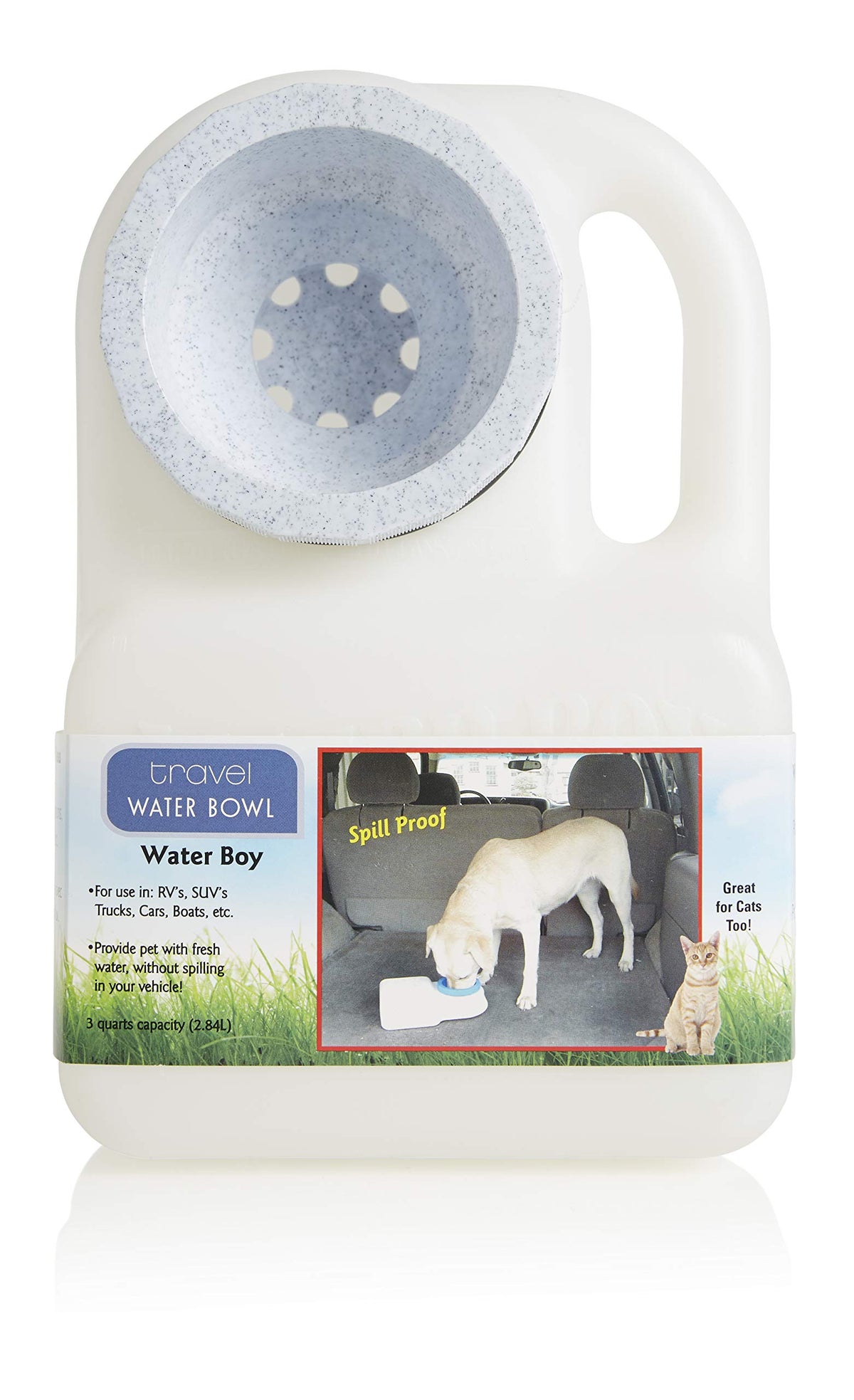 Lixit® Water Boy Portable Travel Dog Bowl - 3 Quart Spill Free Self Filling Pet Water Bowl - Made in USA (White, 1 Pack)