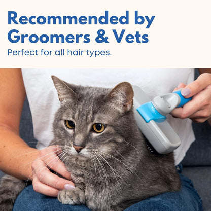 Freshly Bailey Self Cleaning Slicker Brush for Dogs and Cats - Hair Brush for Medium to Long-haired Pets - Effective, Comfortable, and Easy to Clean - White and Blue