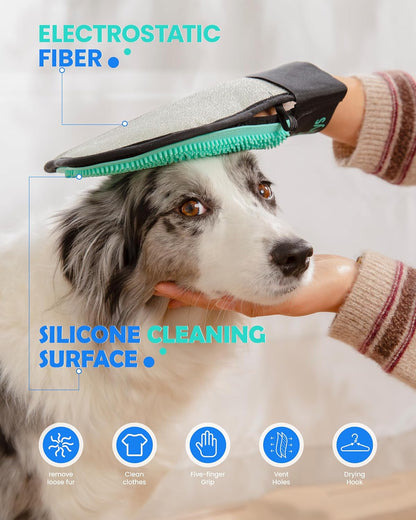Pet Hair Removal Glove for Dogs & Cats, Double-Sided Grooming Glove