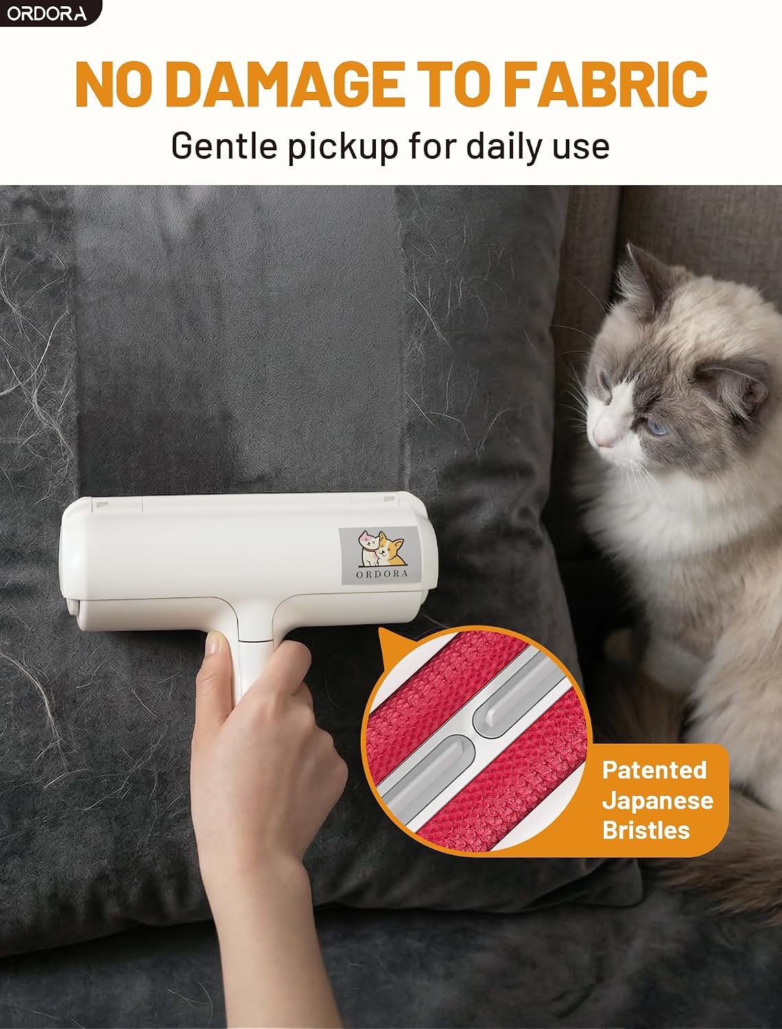 ORDORA Pet Hair Remover Roller, Reusable Lint Roller for Dog and Cat Hair