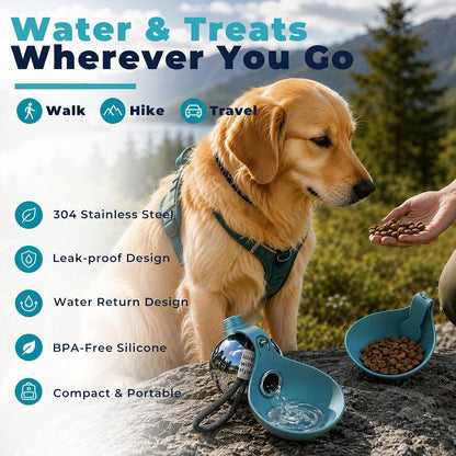 2 in 1 Portable Dog Water Bottle with Silicone Bowl, 10oz Stainless Steel