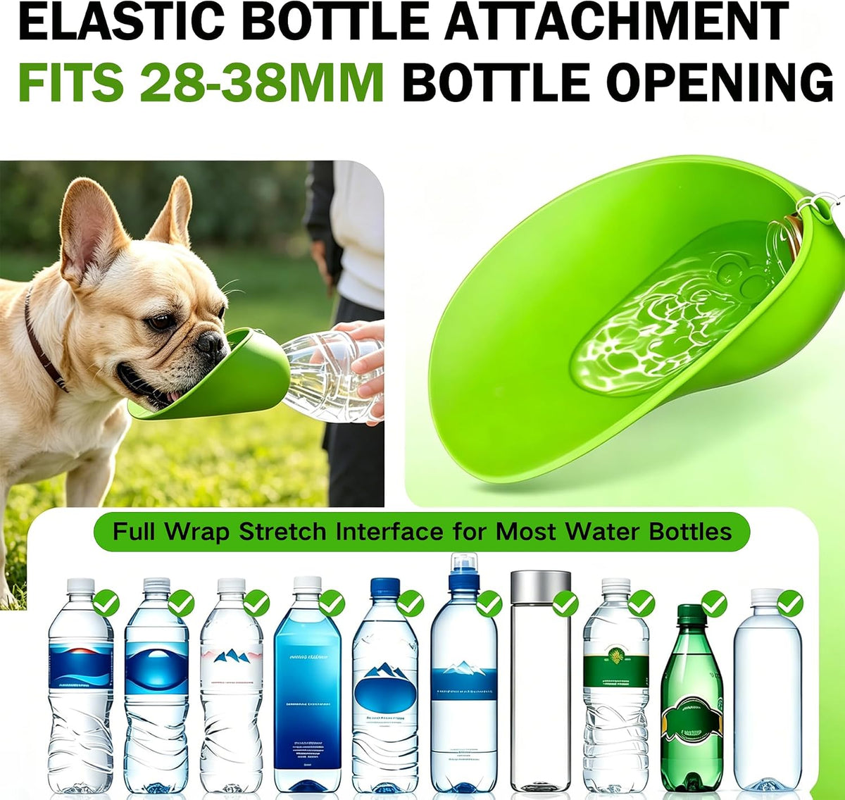 Universal Silicone Pet Water Bowl Attachment, Portable Dog Cat Water Feeder for Walking Hiking Travel, Fits Standard Water Bottles, Lightweight No Heavy Bottles Needed