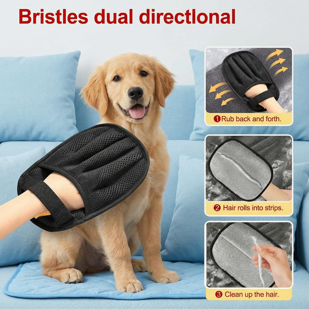 Pet Hair Removal Glove, 2Pcs Upgraded Five-Finger Electrostatic Hair Remover Glove, Reusable Pet Hair Remover Tool for Laundry, Couch, Carpet, Car Seat & Furniture
