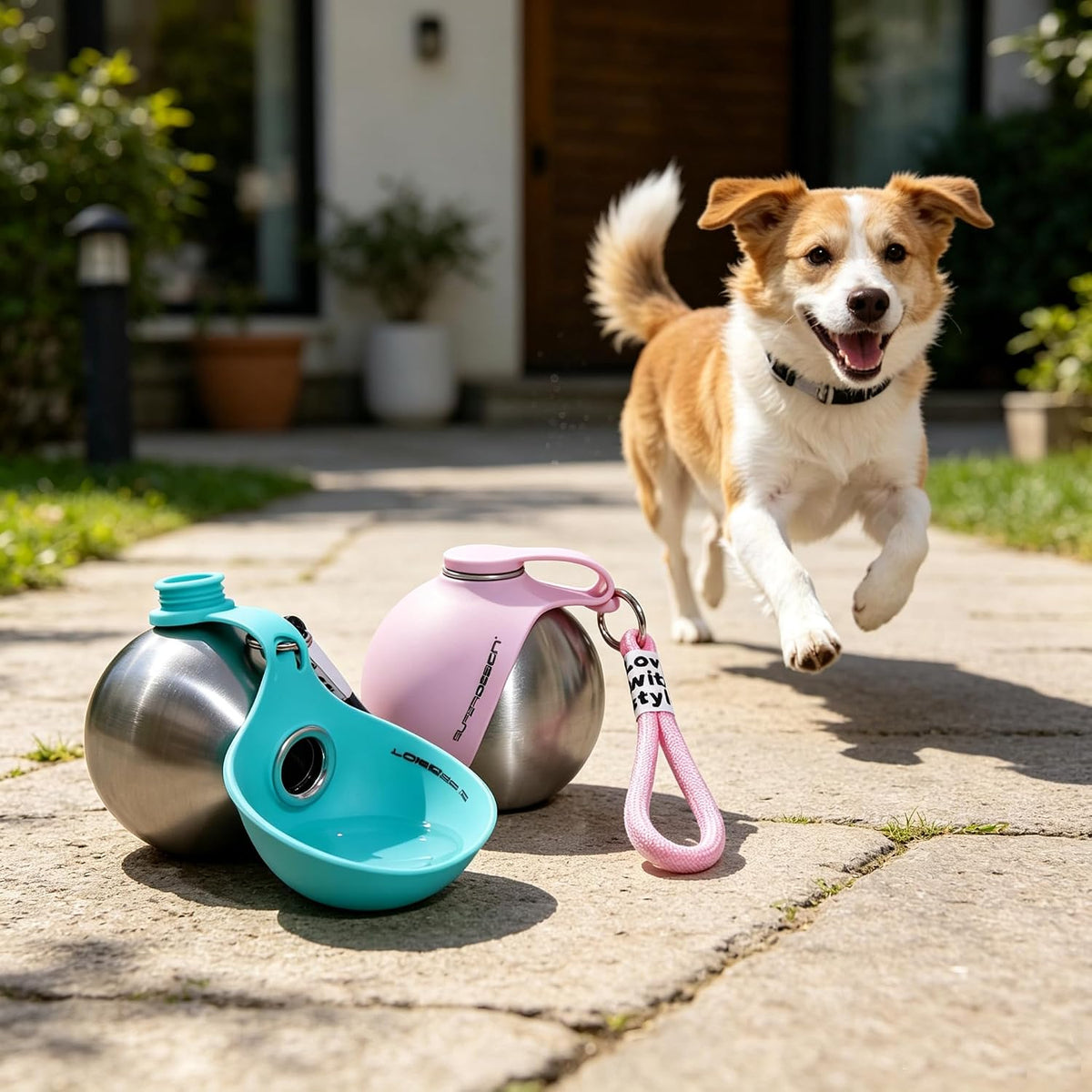 Portable Outdoor Dog Water Bottle with Foldable Silicone Bowl (Blue)