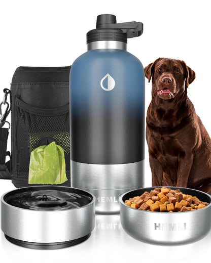 32 oz. Dog Water Bottle, Insulated Dog Travel Water Bottle, Stainless Steel Pet Water Bottle Dispenser Portable Food and Water Bowl for Dogs for Walking Dog Canteen Travel Kit