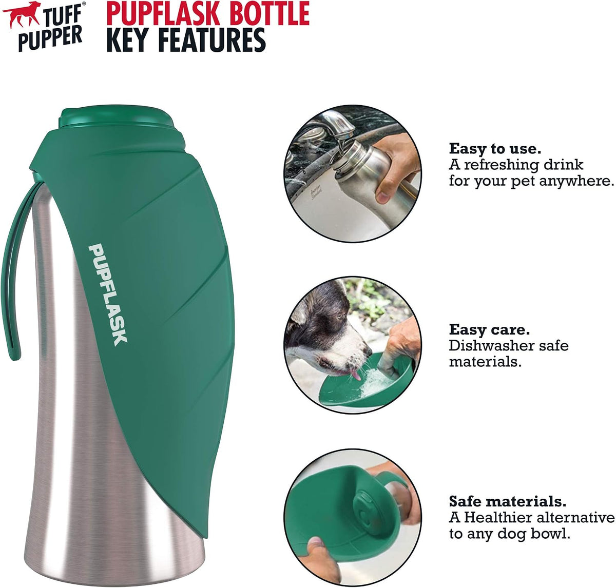 PupFlask Large Dog Water Bottle, Portable Stainless Steel Travel Bowl