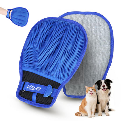 VINGER Pet Hair Removal Glove for Cats & Dogs, Electrostatic Pet Hair Gloves with Adjustable Wristband, Five-Finger Magic Brush Remover Tool for Laundry, Carpet, Couch, Car Seats & Clothing (Grey)