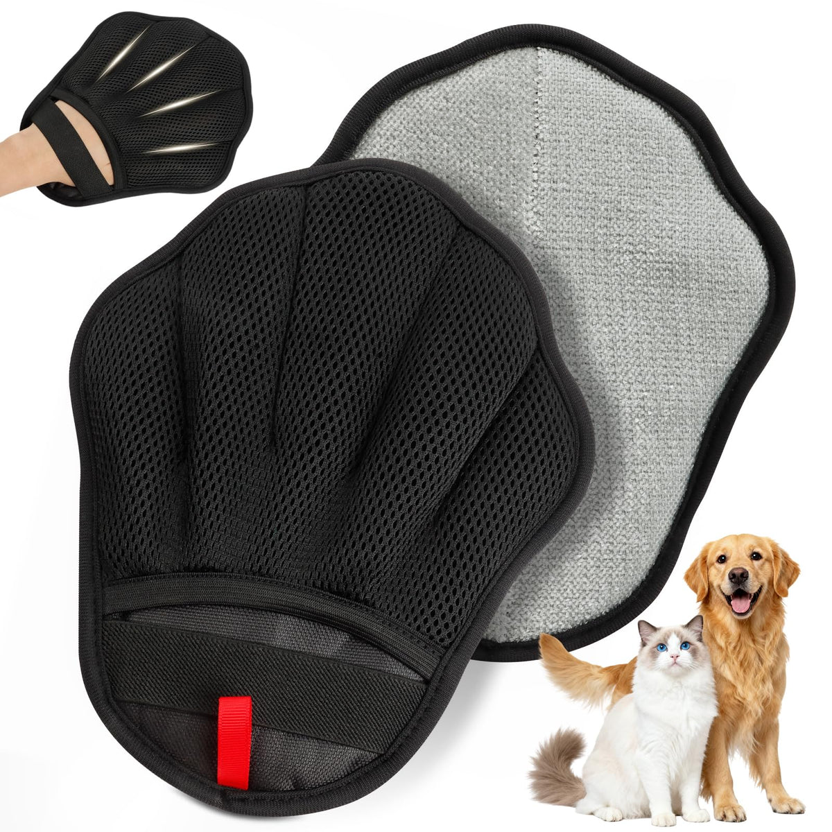Pet Hair Removal Glove, Electrostatic Pet Hair Remover Glove for Cats & Dogs, Pet Hair Remover Tool for Laundry, Couch, Carpet, Car Seat - Upgraded Five-Finger, Reusable, Grey+Grey