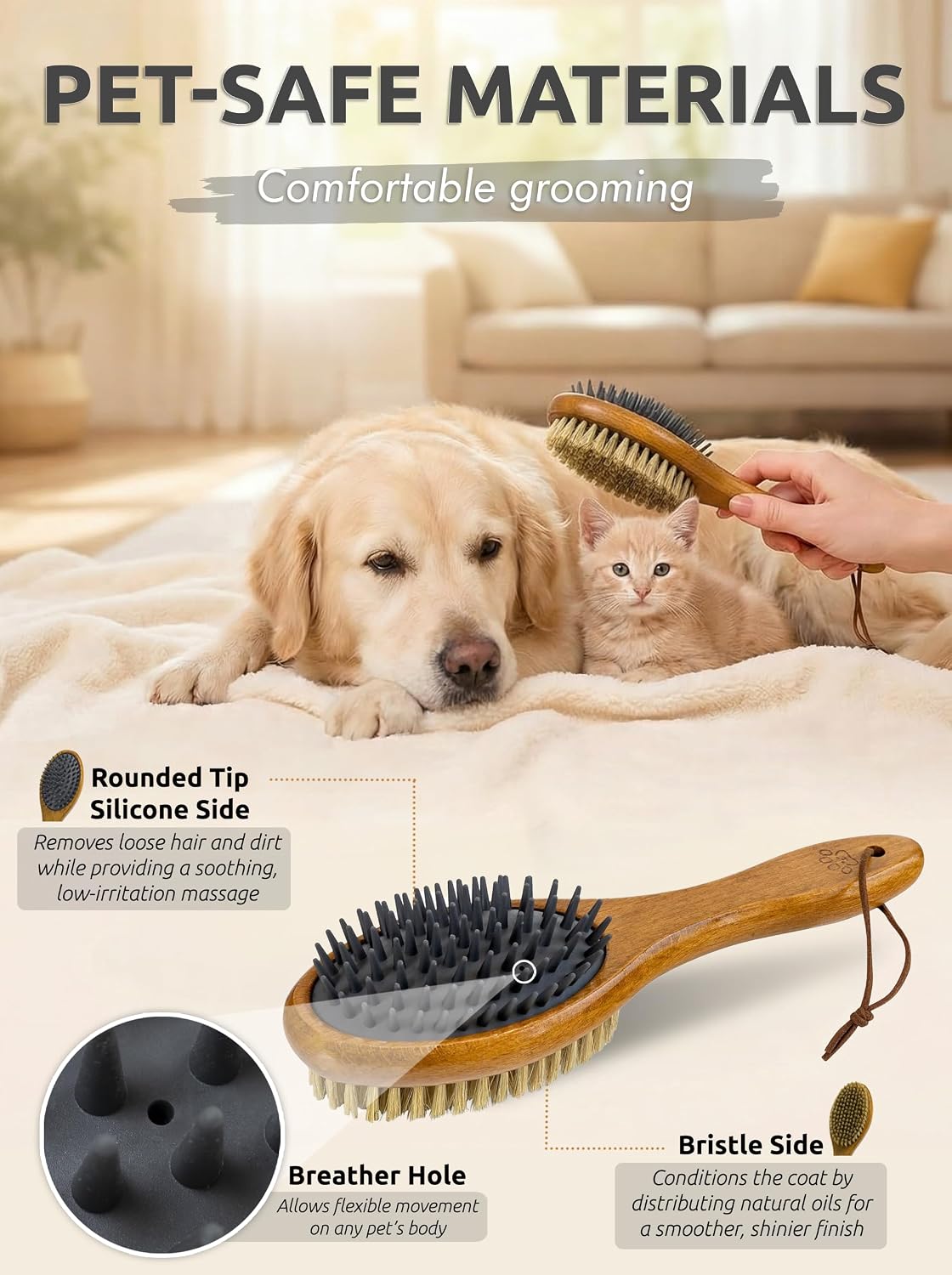 TAKAVU Short Hair Dog & Cat Deshedding Brush, Double-Sided Silicone Bristle