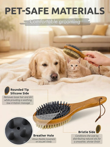 TAKAVU Short Hair Dog & Cat Deshedding Brush, Double-Sided Silicone Bristle