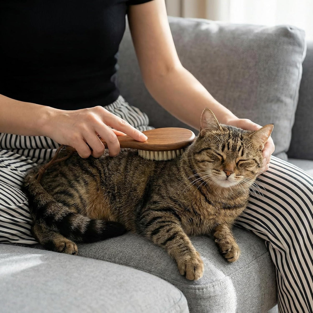 TAKAVU Soft Cat Brush, Natural Boar Bristle for Indoor Kittens