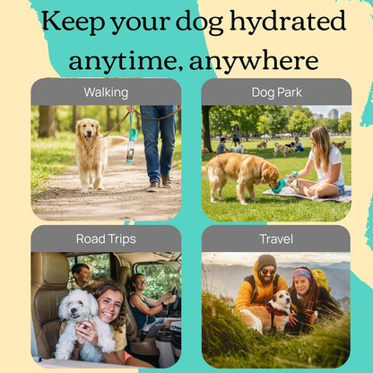 4 in 1 Dog Water Bottle Portable, Leakproof Travel Pet Water Bottle 17oz