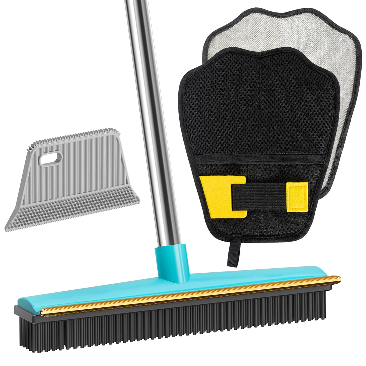 SOCCSO Carpet Rake Pet Hair Remover, 60" Long Rubber Broom, 3 Pack