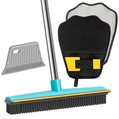 SOCCSO Carpet Rake Pet Hair Remover, 60" Long Rubber Broom, 3 Pack