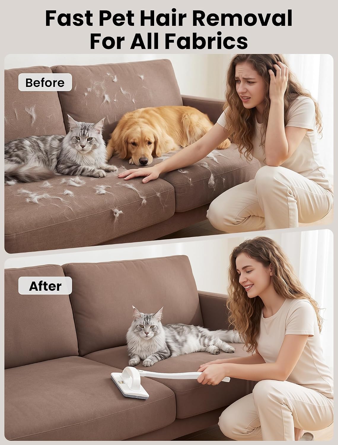 ORDORA Reusable Pet Hair Remover Brush for Furniture, Dog & Cat Fur
