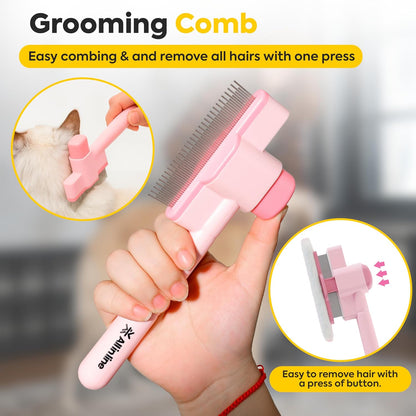 Pet Hair Removal Gloves for Dogs & Cats (Pack of 2) | Reusable Electrostatic Grooming Gloves with 2 Free Shedding & Detangling Combs | Hair Remover for Clothes, Sofa, Carpet & Car Seats
