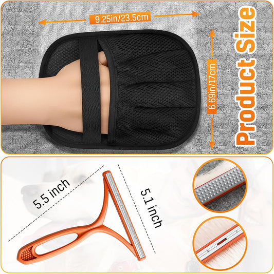 3pcs Large Pet Hair Removal Gloves for Cats | Electrostatic Magic Brush for Clothes, Beds, Sofa, Carpets | Fur Hero | Thickened Newly Upgraded | Fur Remover Mitt for Dogs, 2 Gloves + 1 Lint Scraper