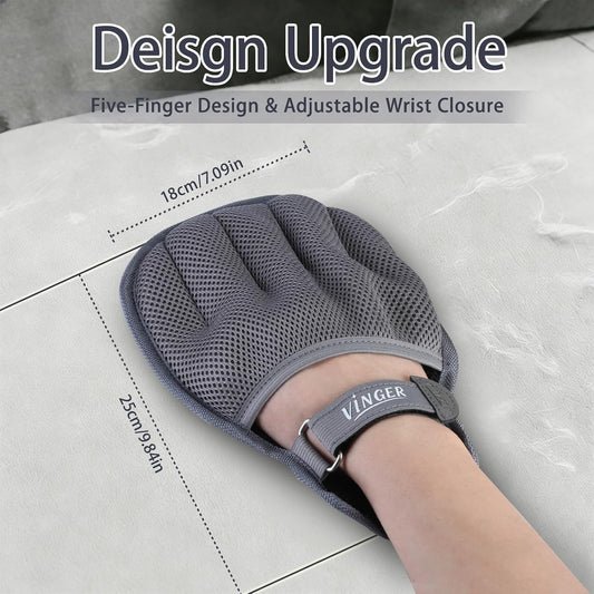 VINGER Pet Hair Removal Glove for Cats & Dogs, Electrostatic Pet Hair Gloves with Adjustable Wristband, Five-Finger Magic Brush Remover Tool for Laundry, Carpet, Couch, Car Seats & Clothing (Grey)