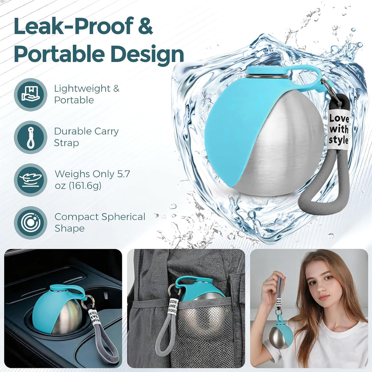 10oz Portable Dog Water Bottle, Leakproof Stainless Steel Travel Bottle