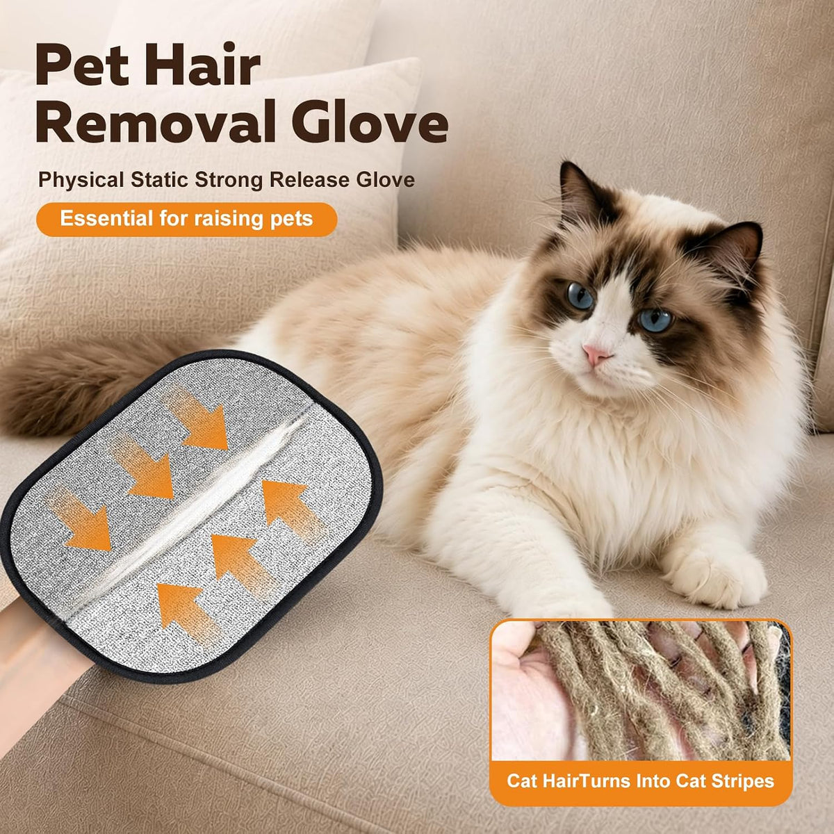 Electrostatic Pet Hair Removal Glove Cat & Dog, Reusable Pet Hair Glove