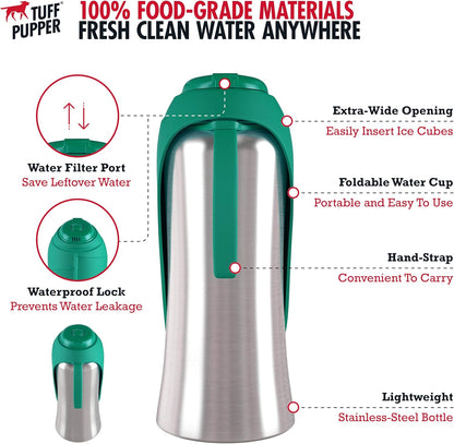 PupFlask Large Dog Water Bottle, Portable Stainless Steel Travel Bowl