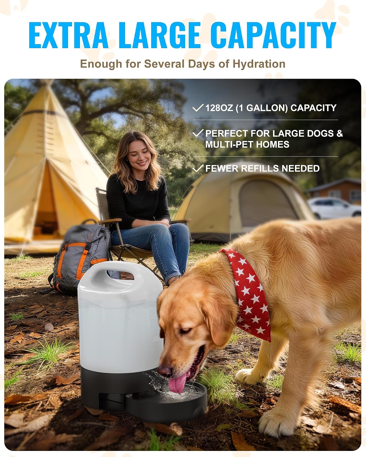 PETNF 1 Gal Gravity Fed Automatic Dog Water Dispenser with Ergonomic Handle