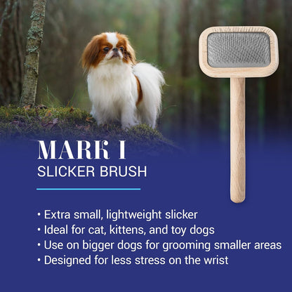 Chris Christensen Mark I Slicker Brush for Dogs, 12mm Pins, Groom Like a Pro, Handcrafted Lightweight Beechwood Ergonomic Handle, Stainless Steel Pins, A5I X-Small. Made in Germany.