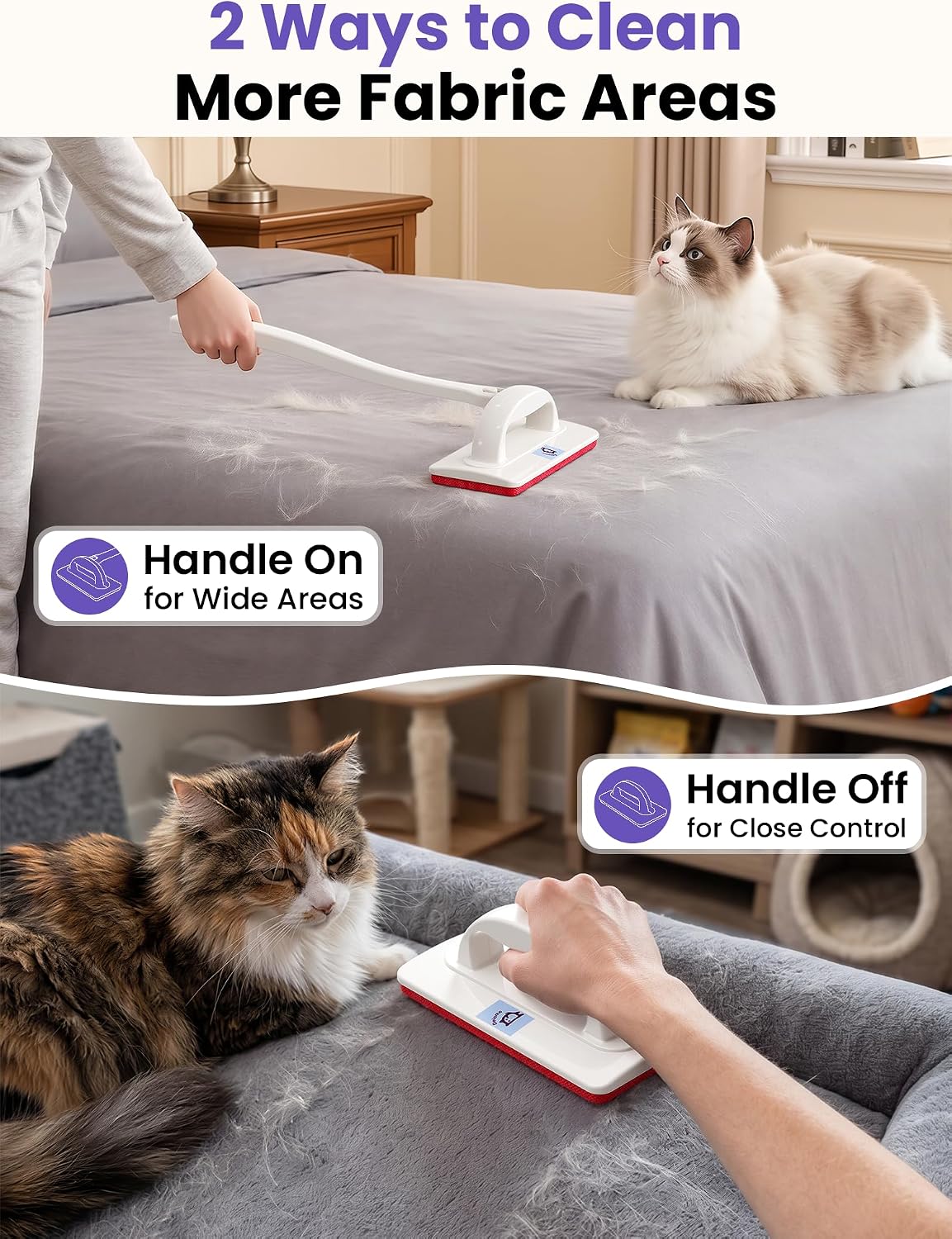 DELOMO Reusable Pet Hair Remover Brush for Furniture, Dog & Cat Fur Remover