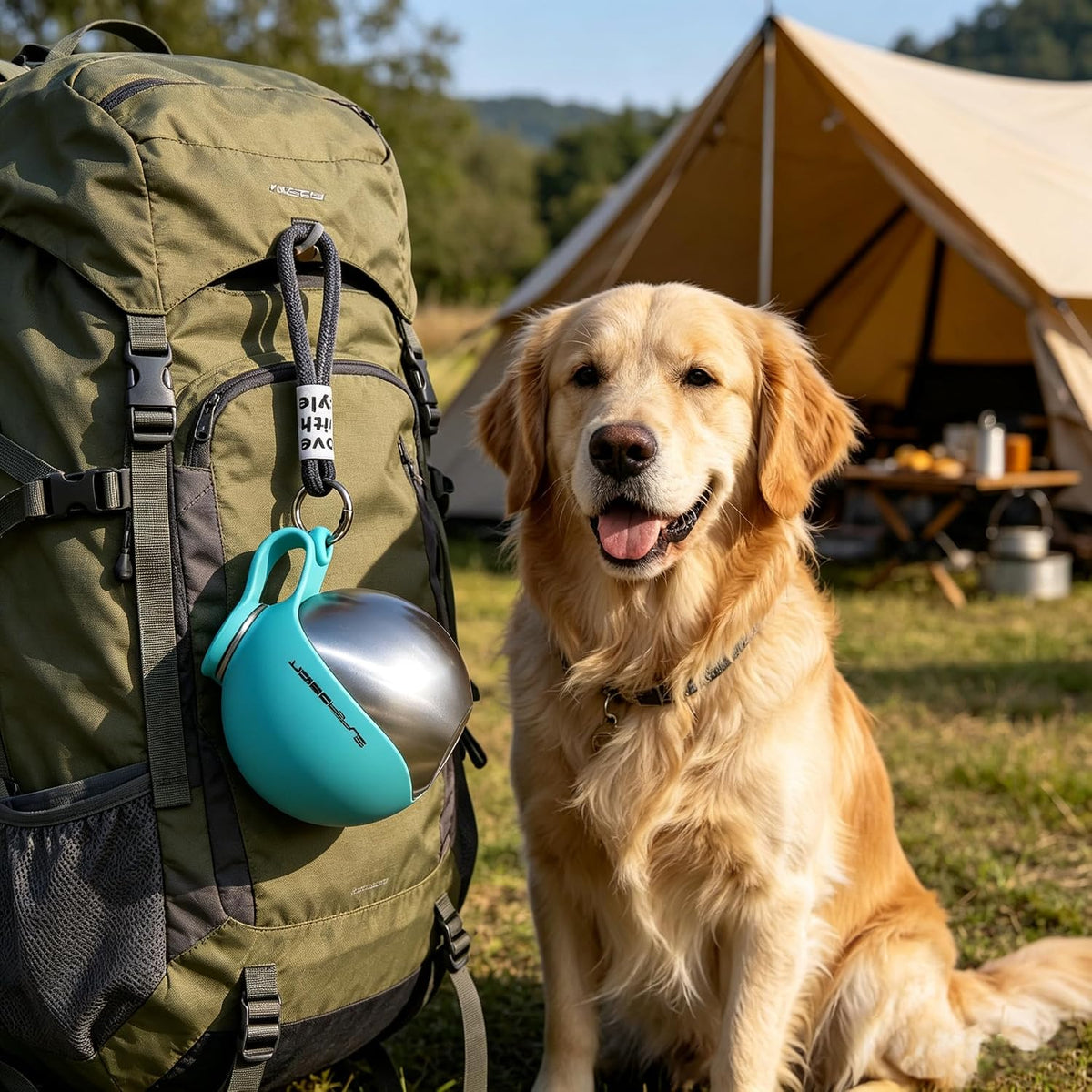 Portable Outdoor Dog Water Bottle with Foldable Silicone Bowl (Blue)